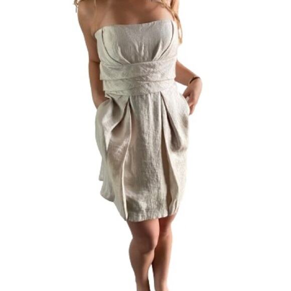 Max &‎ Cleo Champagne Strapless Sheath Dress Sz 6 - Picture 3 of 9